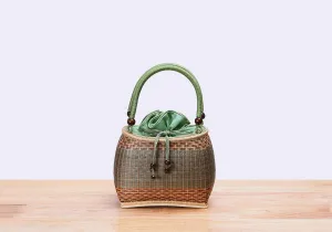 Mini Bamboo Wicker Handbag (Green)