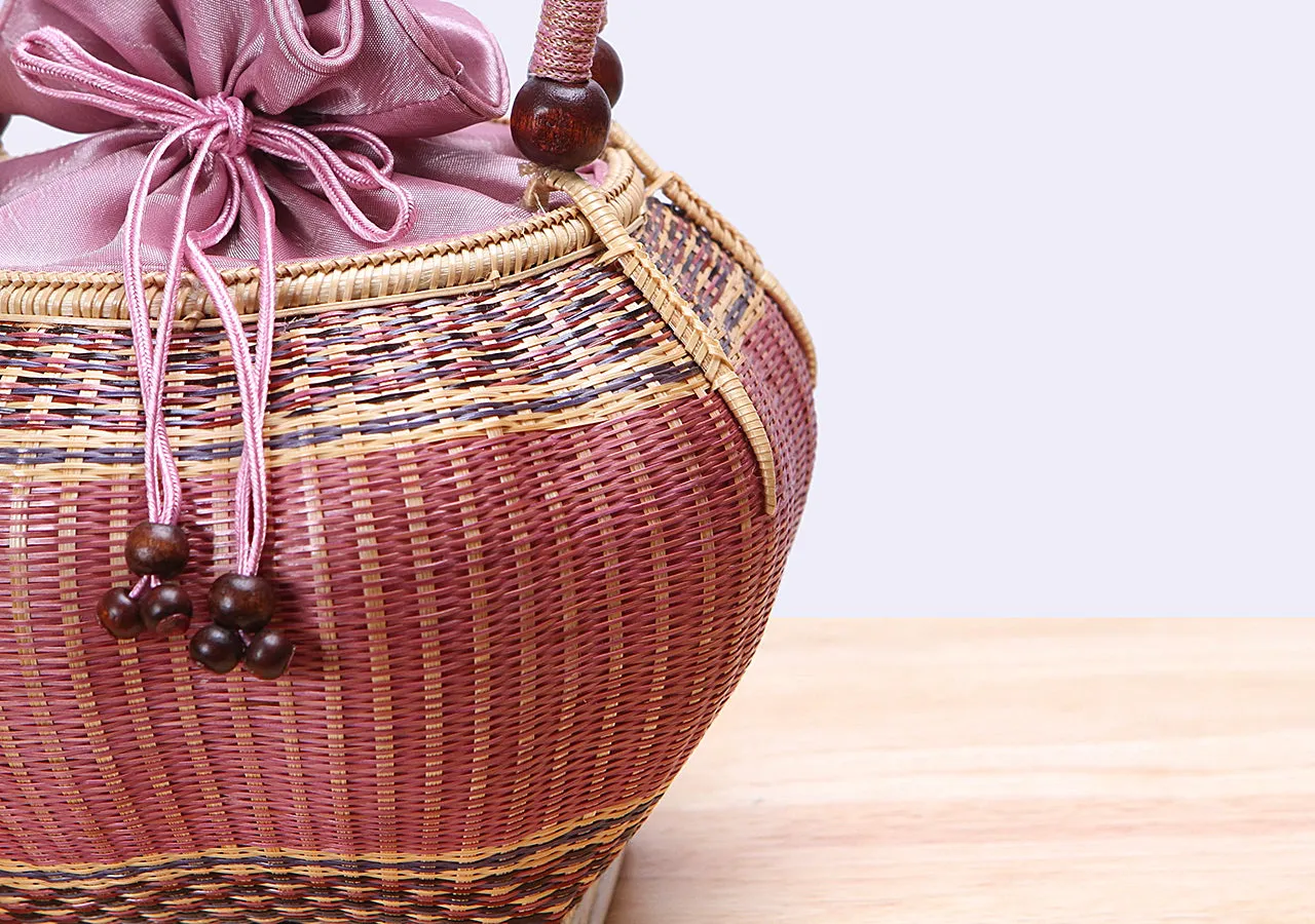 Mini Bamboo Wicker Pumpkin Handbag (Pink)