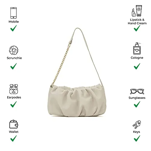 Miraggio Irene Soft Gathered Women's Shoulder Handbag - Cream