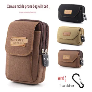 Mobile Phone Waist Bag Men's Belt Mobile Phone Case Belt Waist Bag Multi-Functional Canvas Mobile Phone Bag Hanging Bag