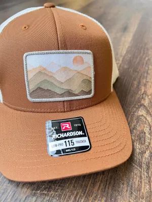 Mountain Scene Patch Hat |  Adjustable Trucker Hat for Outdoors | Christmas Gift for Hikers | Colorful Patch Hat for her