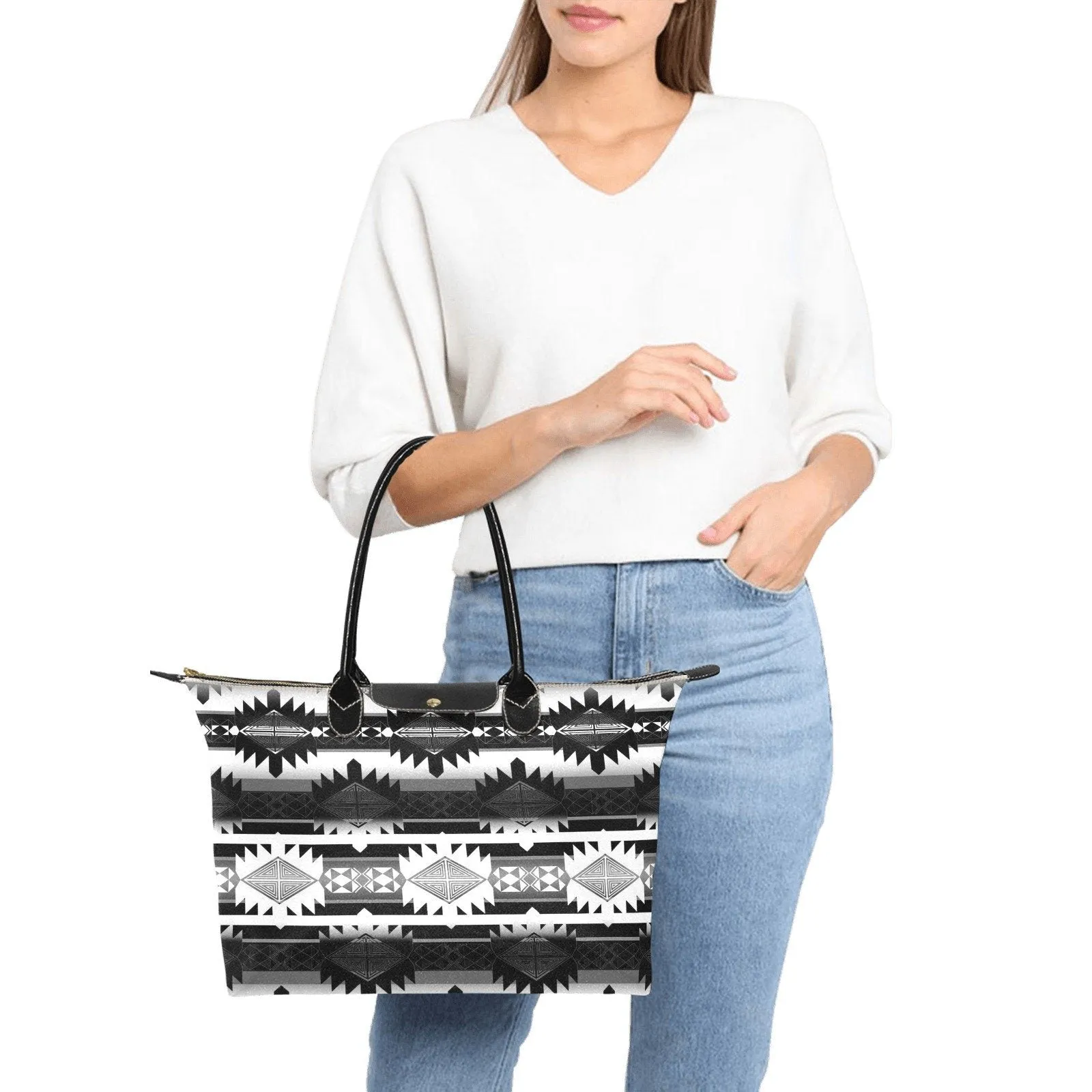 Okotoks Black and White Single-Shoulder Lady Handbag