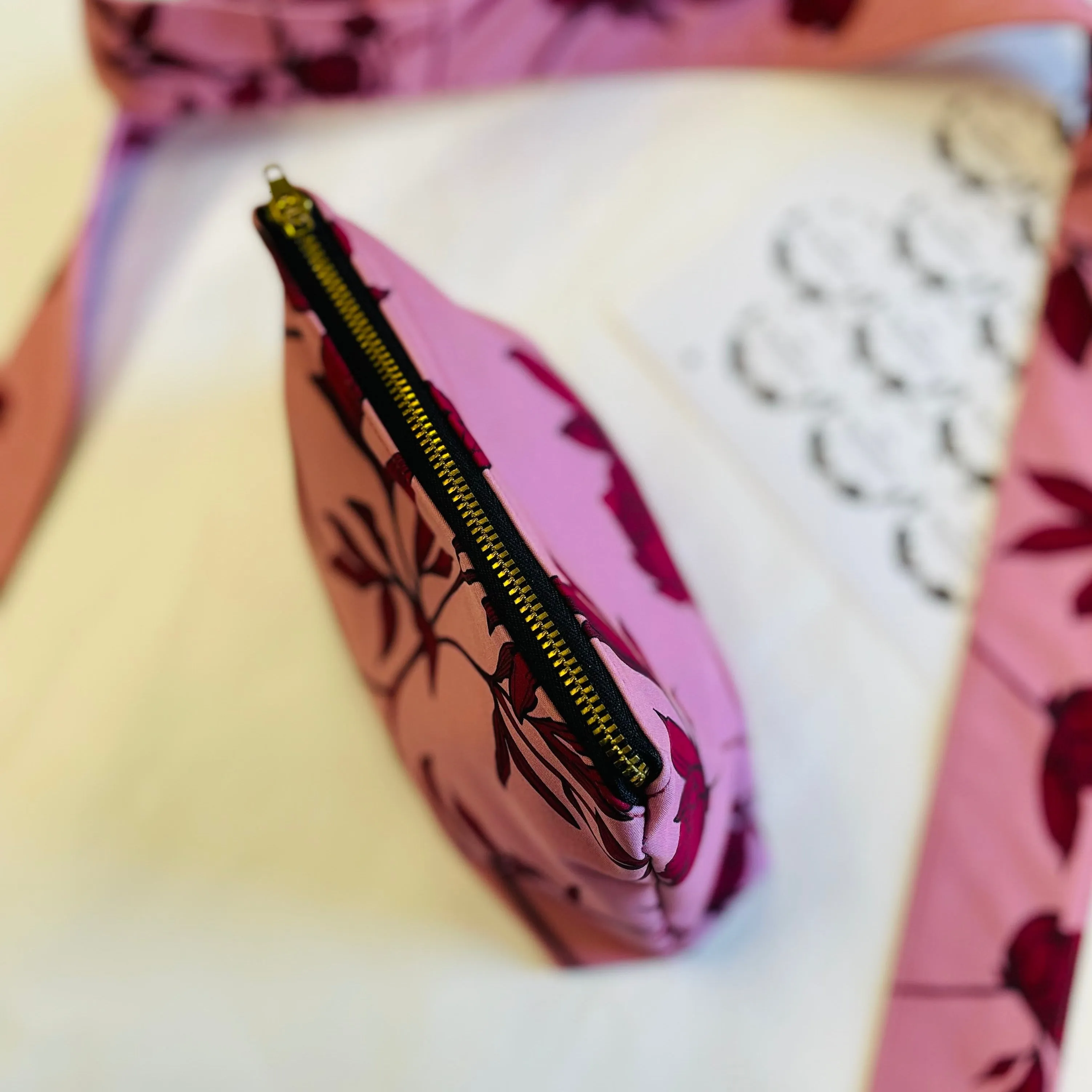 Pink And Red Floral Makeup Bag | Peony Bloom