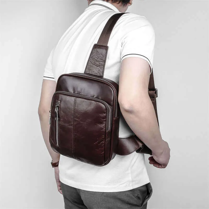 Premium Men's Coffee Leather Sling Bag - Stylish & Practical Chest Bag