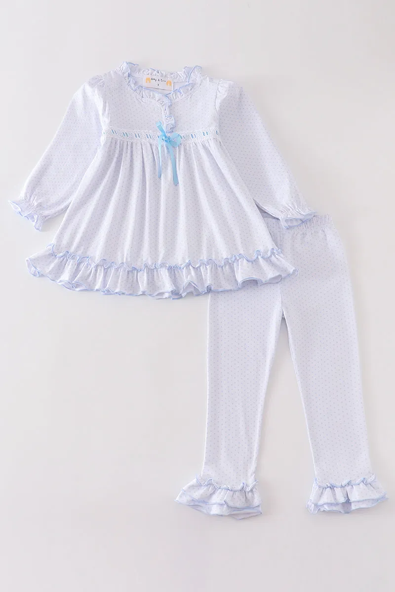 Premium White bow ruffle girl set