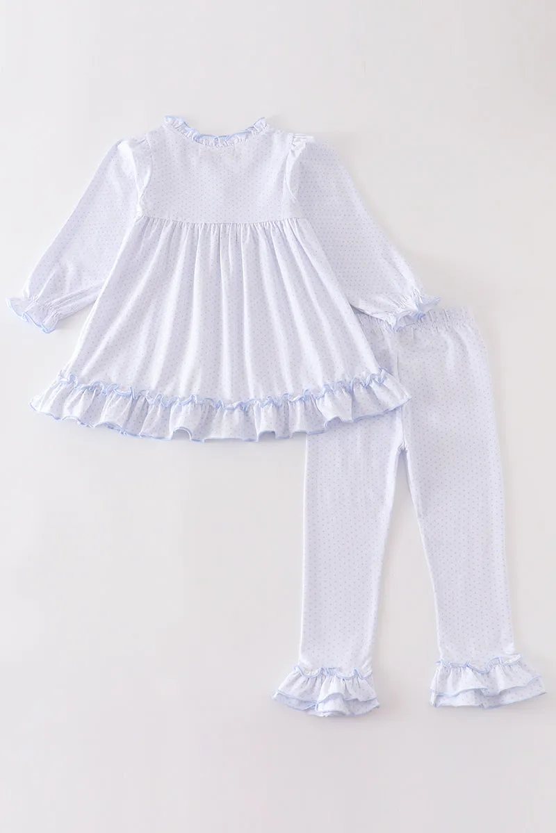 Premium White bow ruffle girl set