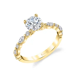 Round Cut Unique Engagement Ring - Felicity 14k Gold Yellow