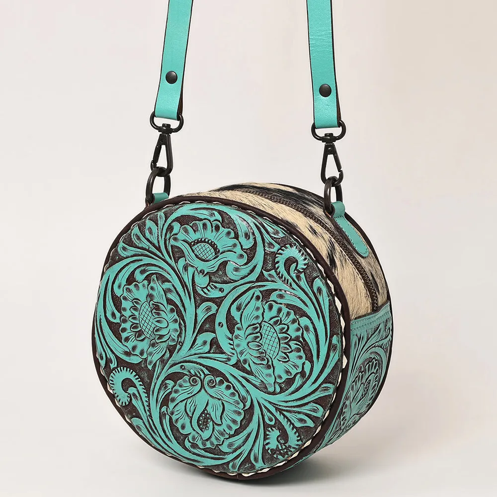 Round Up Tooled Handbag Cowhide Turquoise