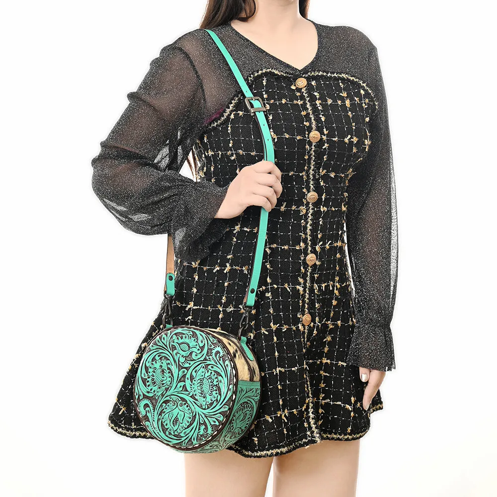 Round Up Tooled Handbag Cowhide Turquoise