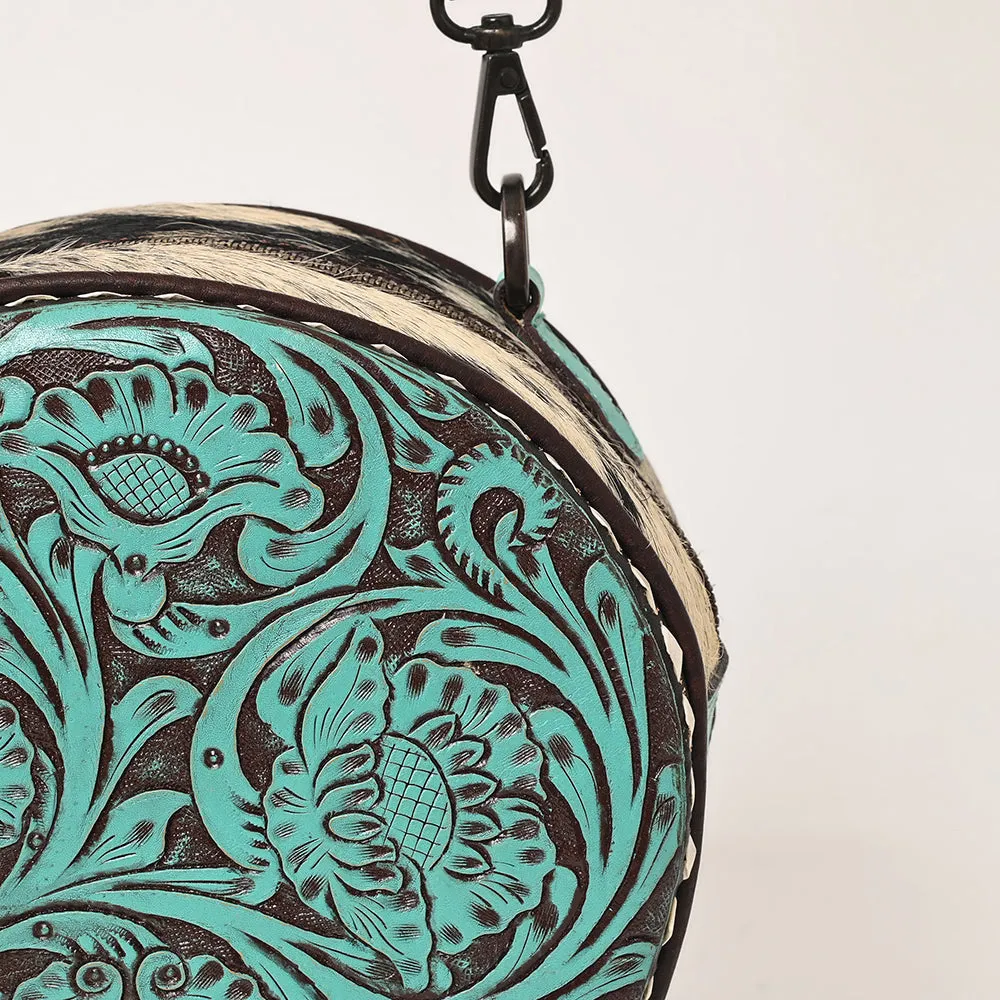 Round Up Tooled Handbag Cowhide Turquoise