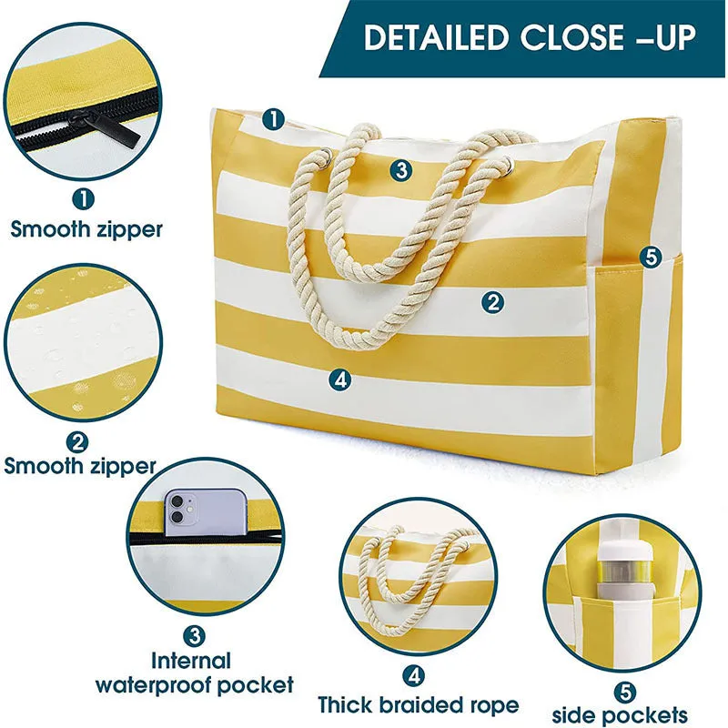 Seaside Chic: Striped Beach Tote Storage Bag