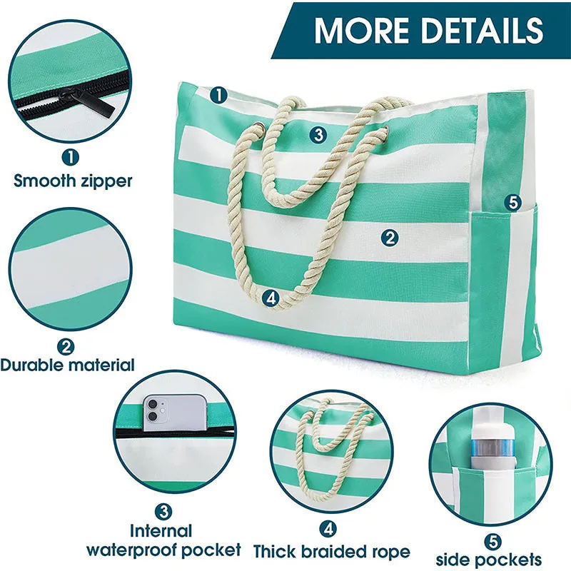 Seaside Chic: Striped Beach Tote Storage Bag