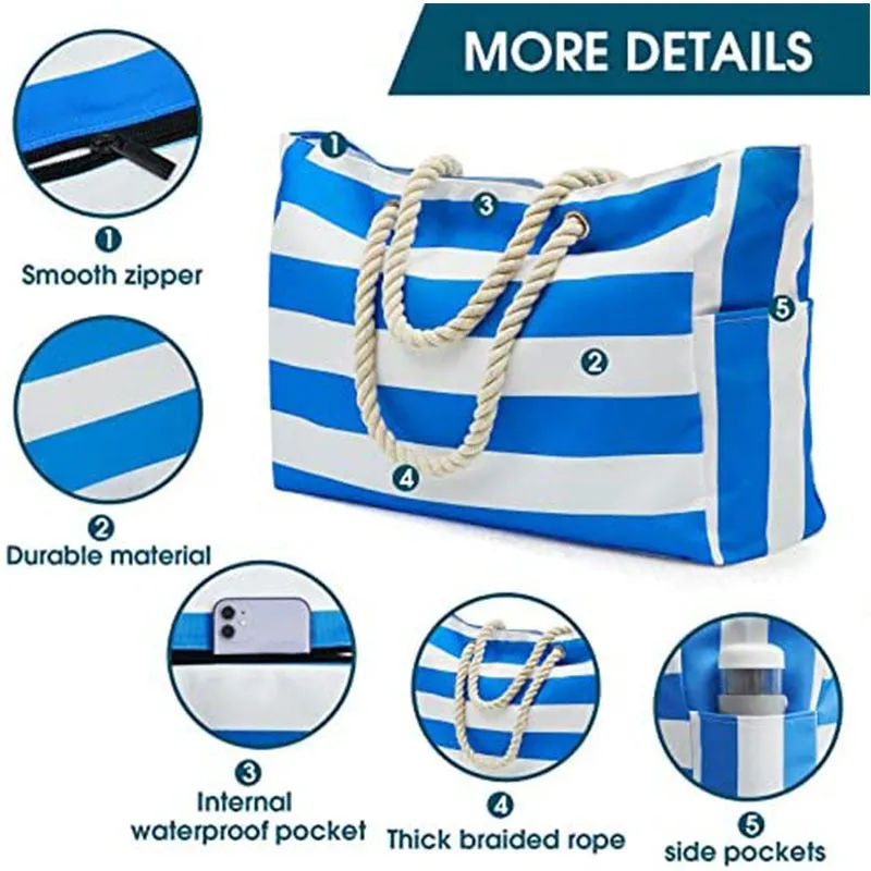 Seaside Chic: Striped Beach Tote Storage Bag