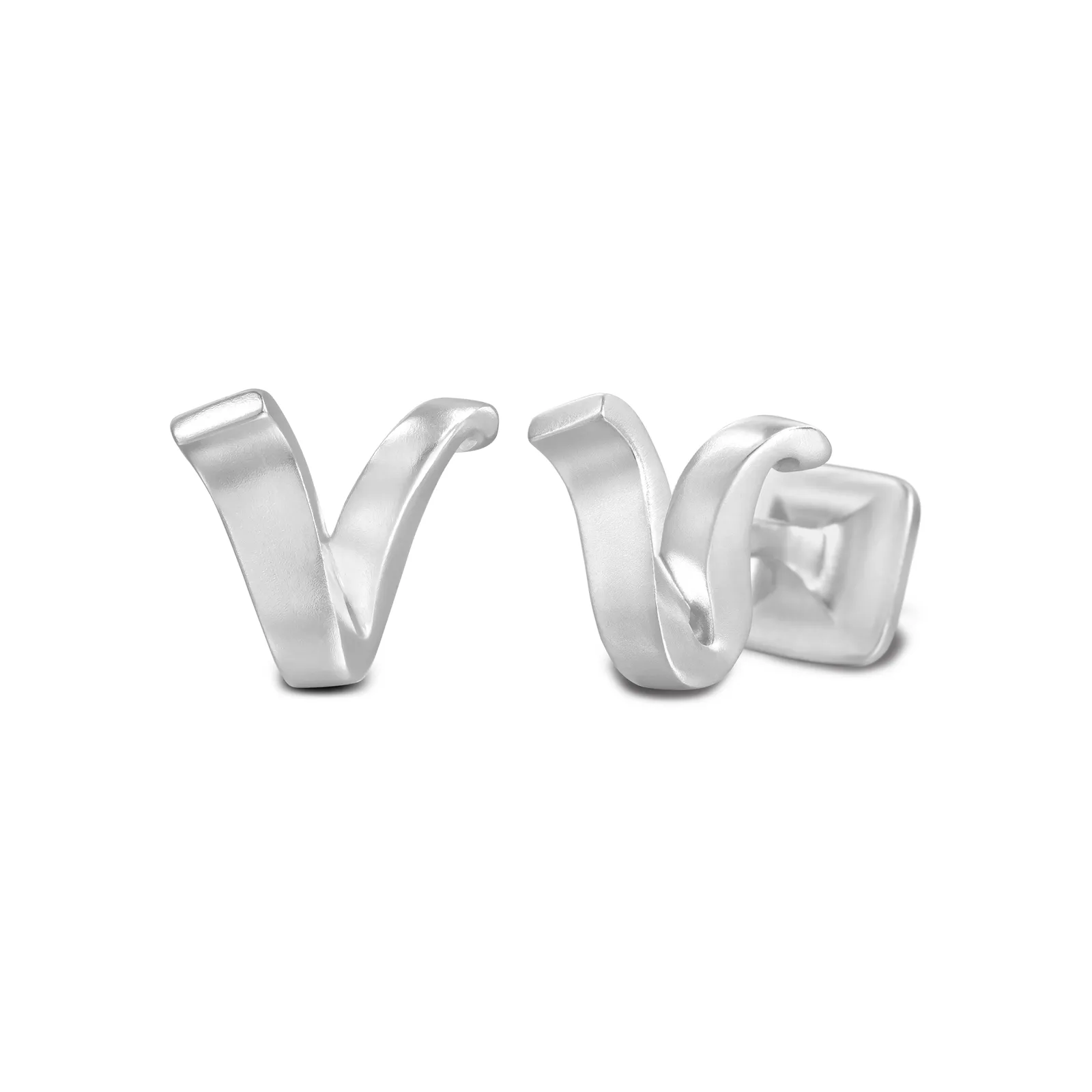 Signature Sterling Silver Cuff Link in Mist Finish (Letter V)