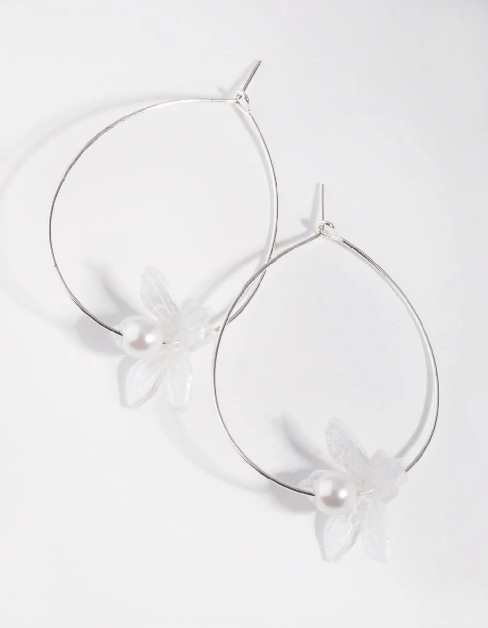 Silver Hoop Thru Flower Earrings