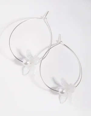 Silver Hoop Thru Flower Earrings