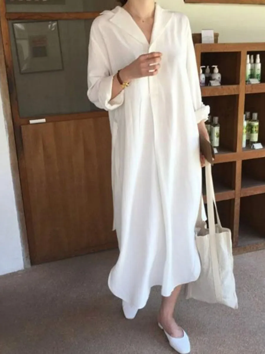 Simple Casual Comfortable Loose Lapel Maxi Dress