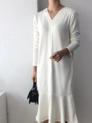 Simple Casual Comfortable Loose V-Neck Dress