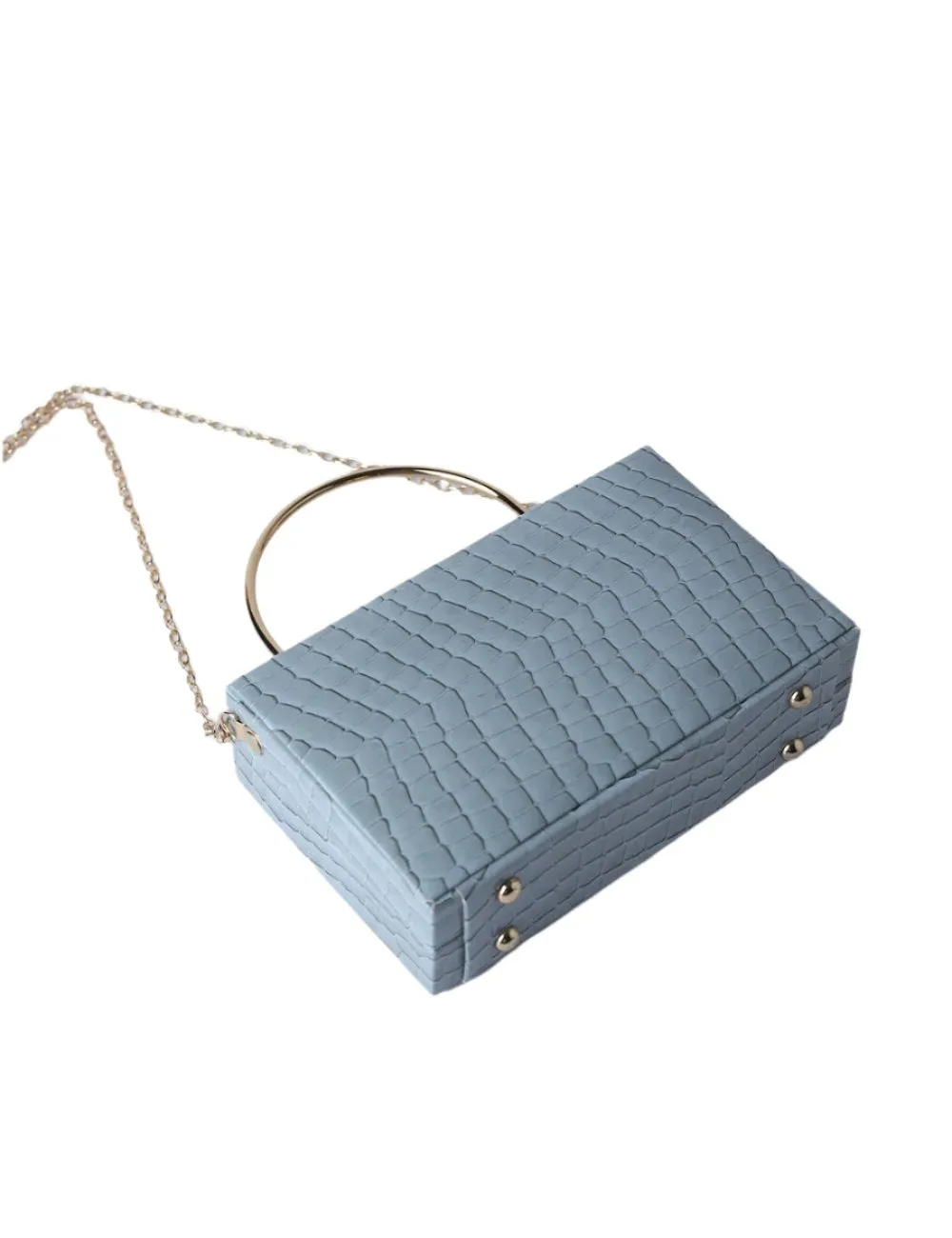 Sky Serenity Croc-Embossed Clutch