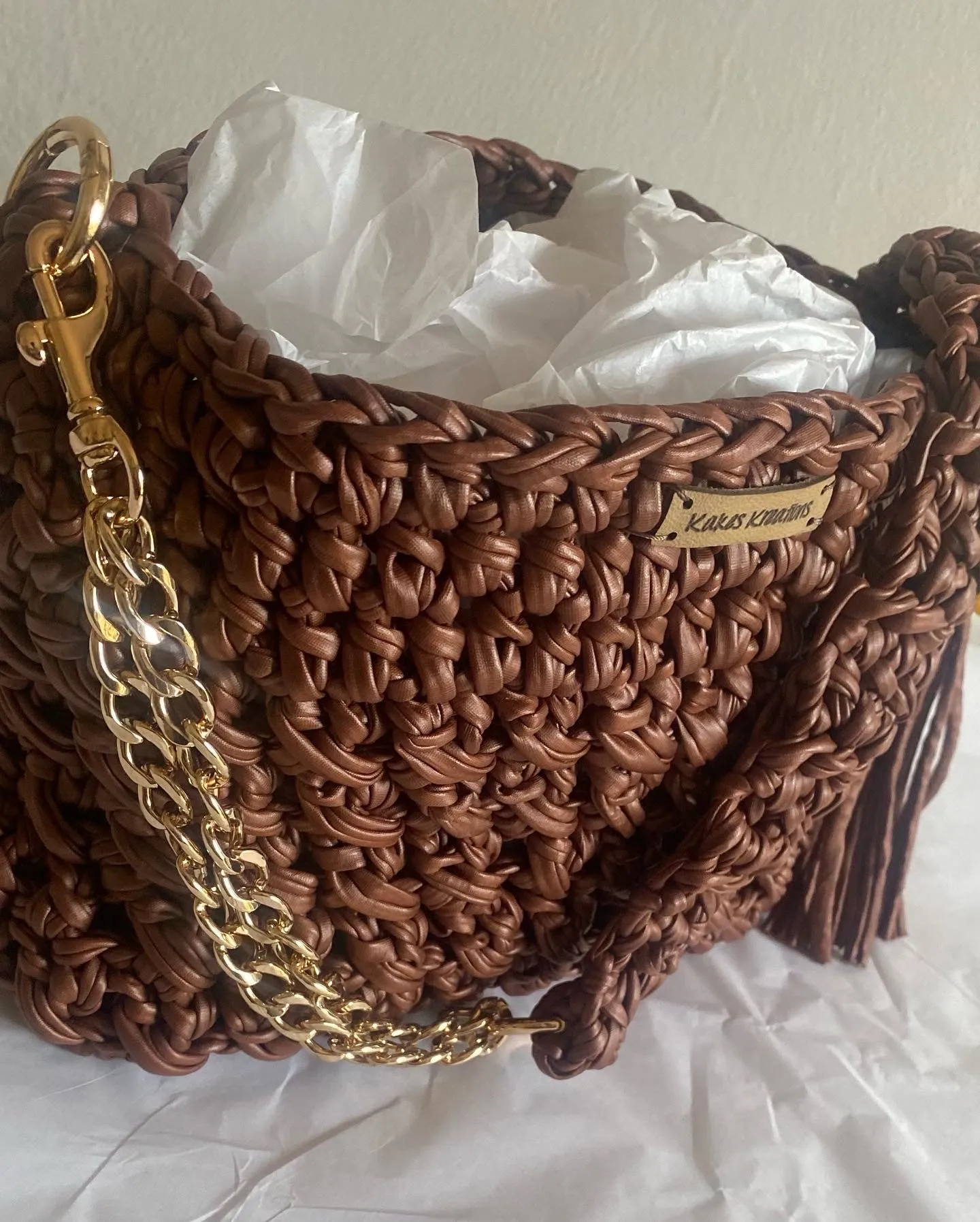 Smooth as leather, Vegan leather crochet bag, Kreations by V Luxury Crochet Handbag