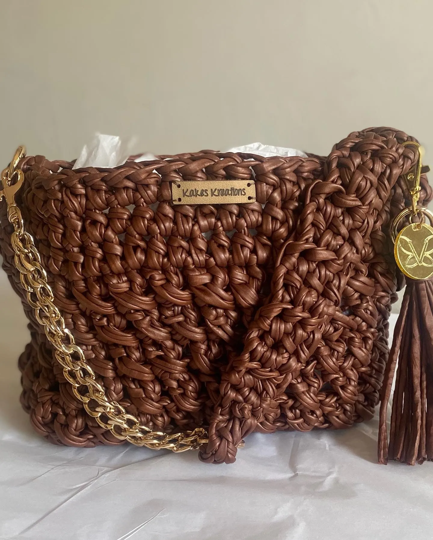 Smooth as leather, Vegan leather crochet bag, Kreations by V Luxury Crochet Handbag