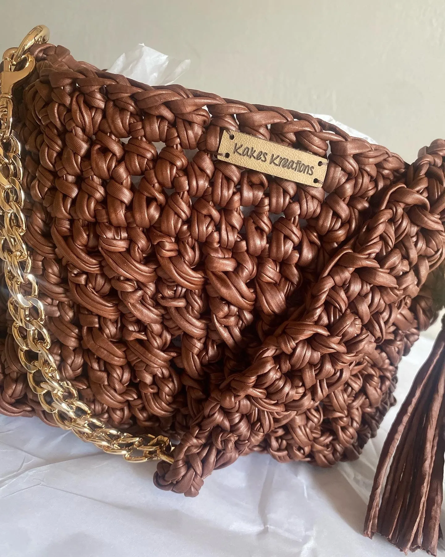 Smooth as leather, Vegan leather crochet bag, Kreations by V Luxury Crochet Handbag