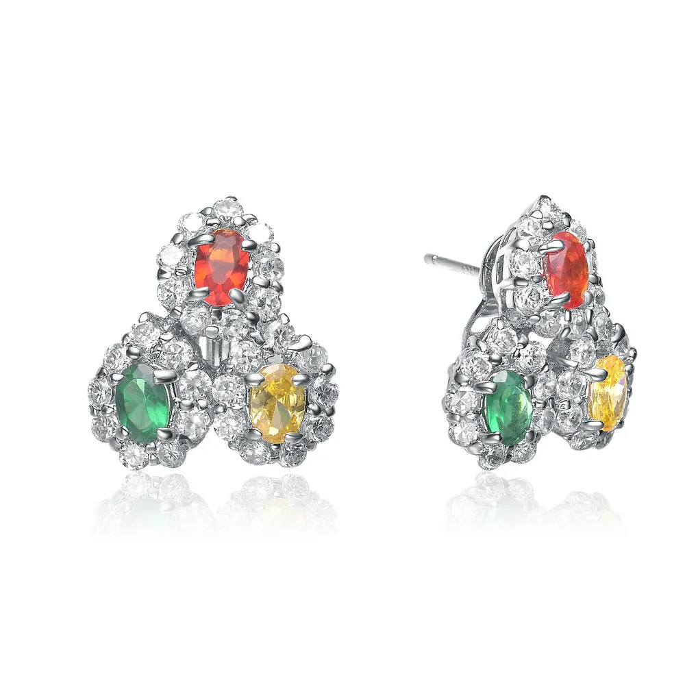 Sterling Silver Multicolor Cubic Zirconia Trifecta Earrings