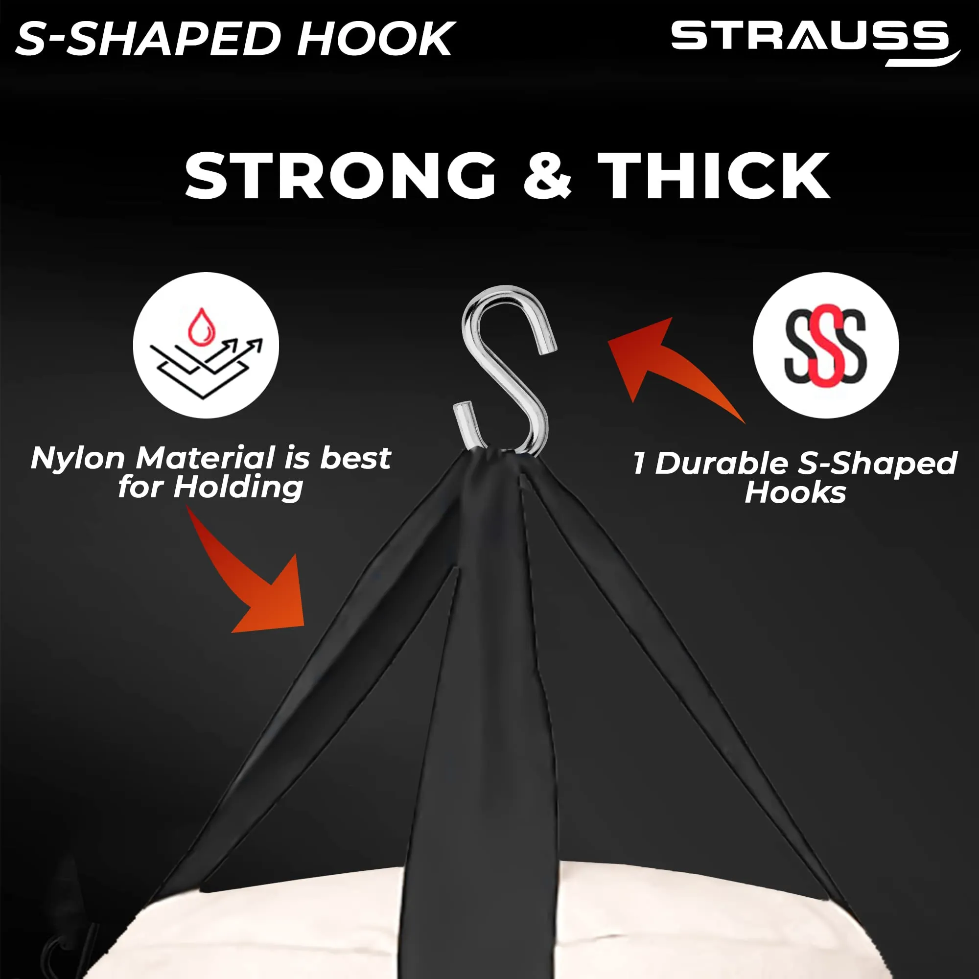 Strauss Canvas Heavy Duty Filled Gym Punching Bag|Hanging S Hook, Zippered Top Head Closure,Heavy Straps |Ideal for Boxing, MMA|Boxing Bag for Home Gym & Fitness Training|2.5 Feet,(Cream/Black)