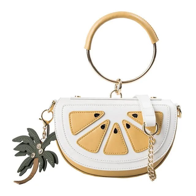 Summer New Female Bag PU Leather Women Bag Cute Fruit Packet Chain