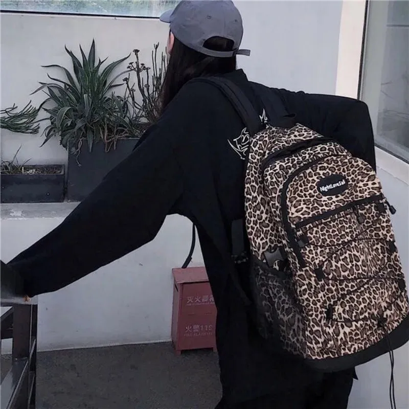 TAVIMART  -  Trendy Casual Leopard Print Women's Backpack Korean Large Capacity Versatile Leisure Schoolbag Y2k Unisex Travel Backpack