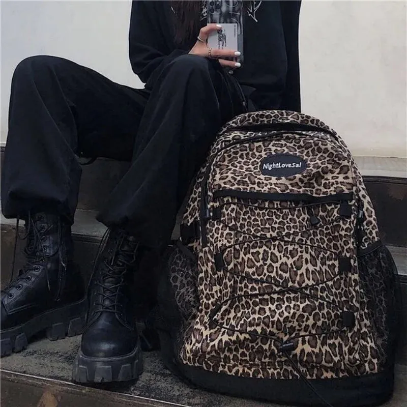 TAVIMART  -  Trendy Casual Leopard Print Women's Backpack Korean Large Capacity Versatile Leisure Schoolbag Y2k Unisex Travel Backpack