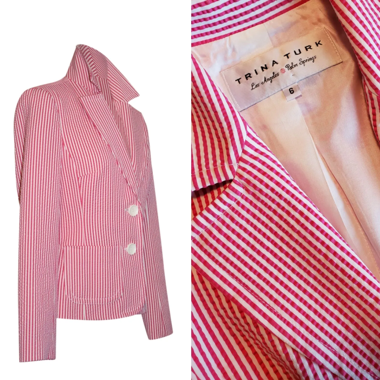 Trina Turk Lightweight Pink White Striped Jacket Blazer Size 6