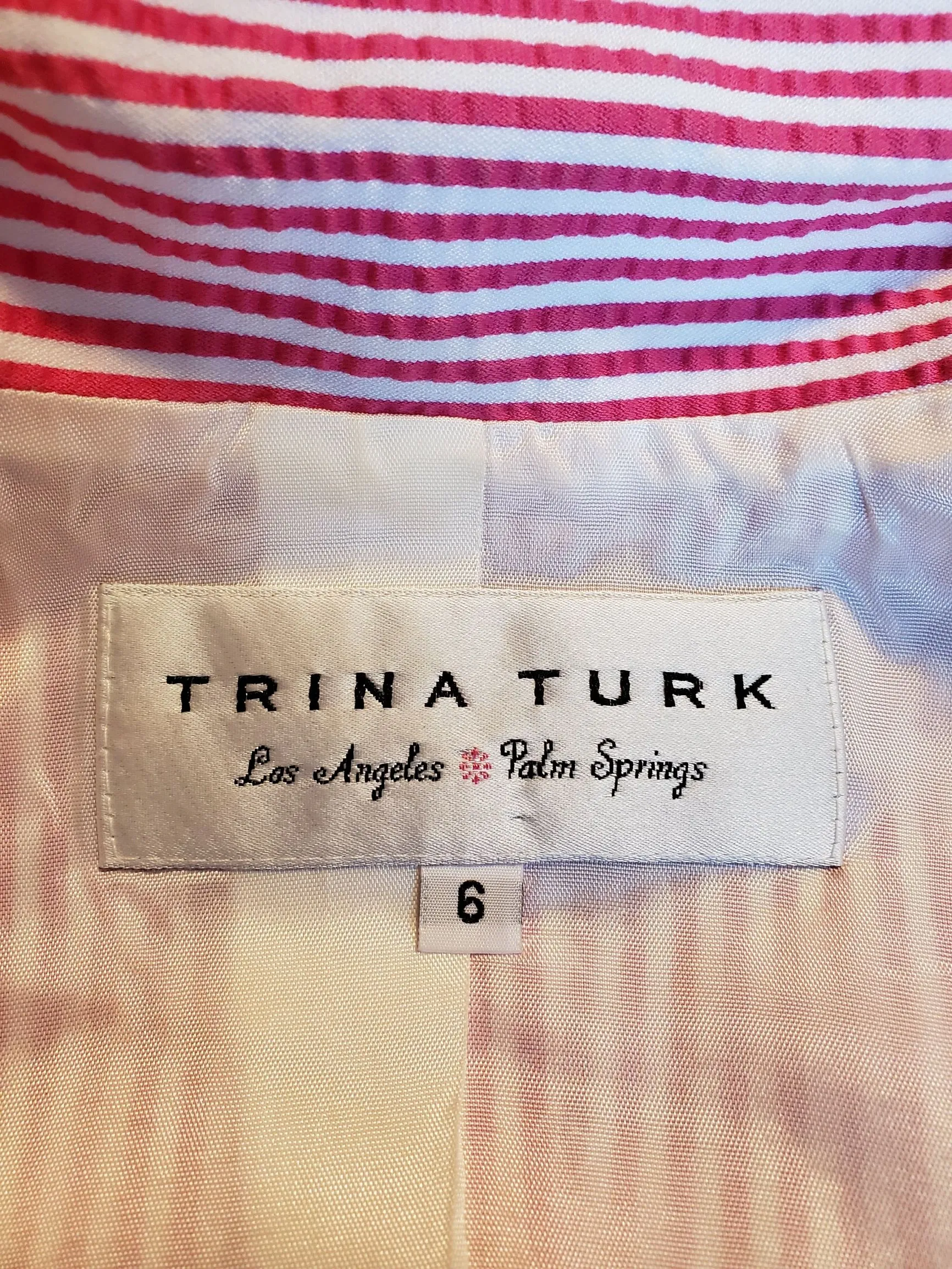 Trina Turk Lightweight Pink White Striped Jacket Blazer Size 6