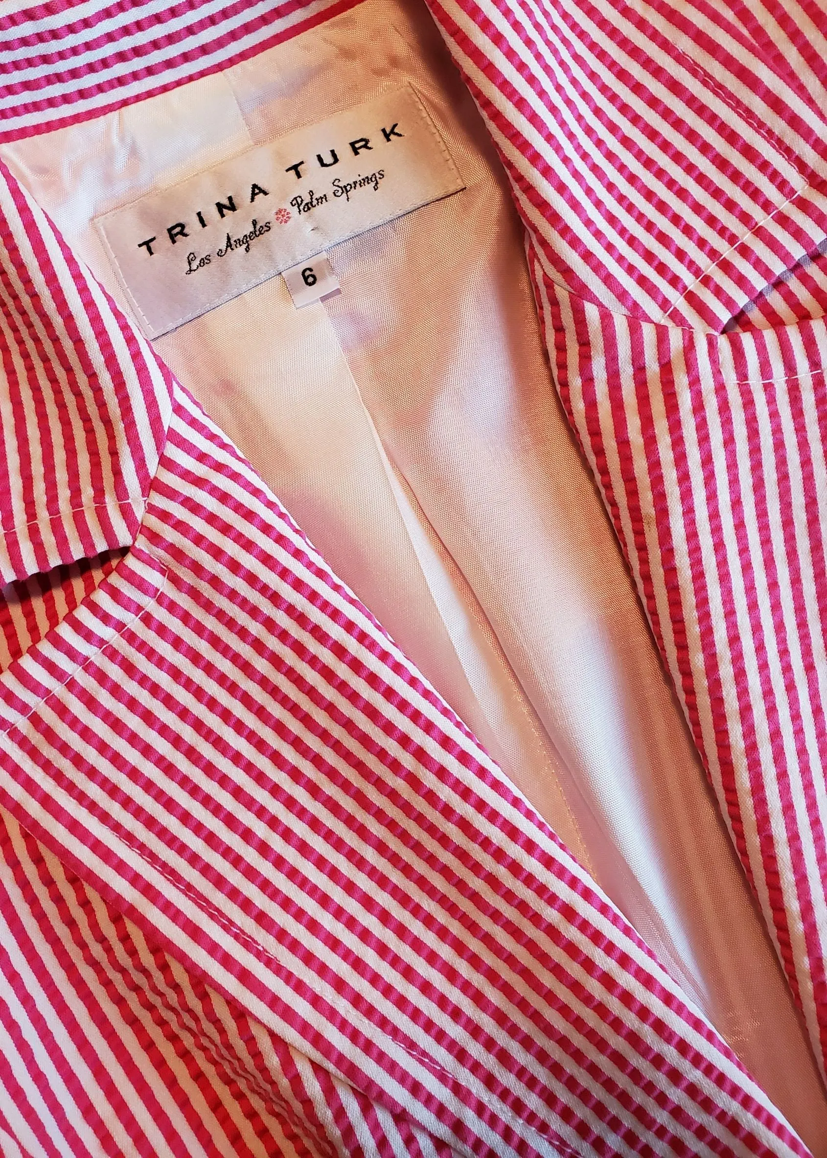 Trina Turk Lightweight Pink White Striped Jacket Blazer Size 6