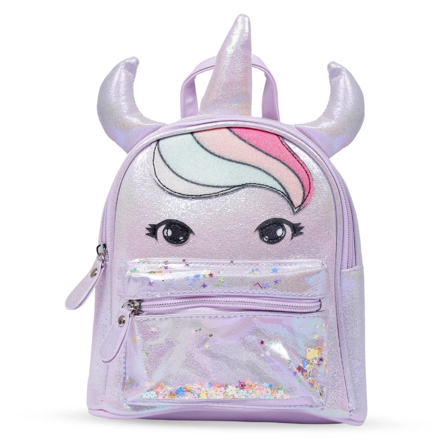 Unicorn Sequined Dual Tone Backpack Trendy Bag - Purple