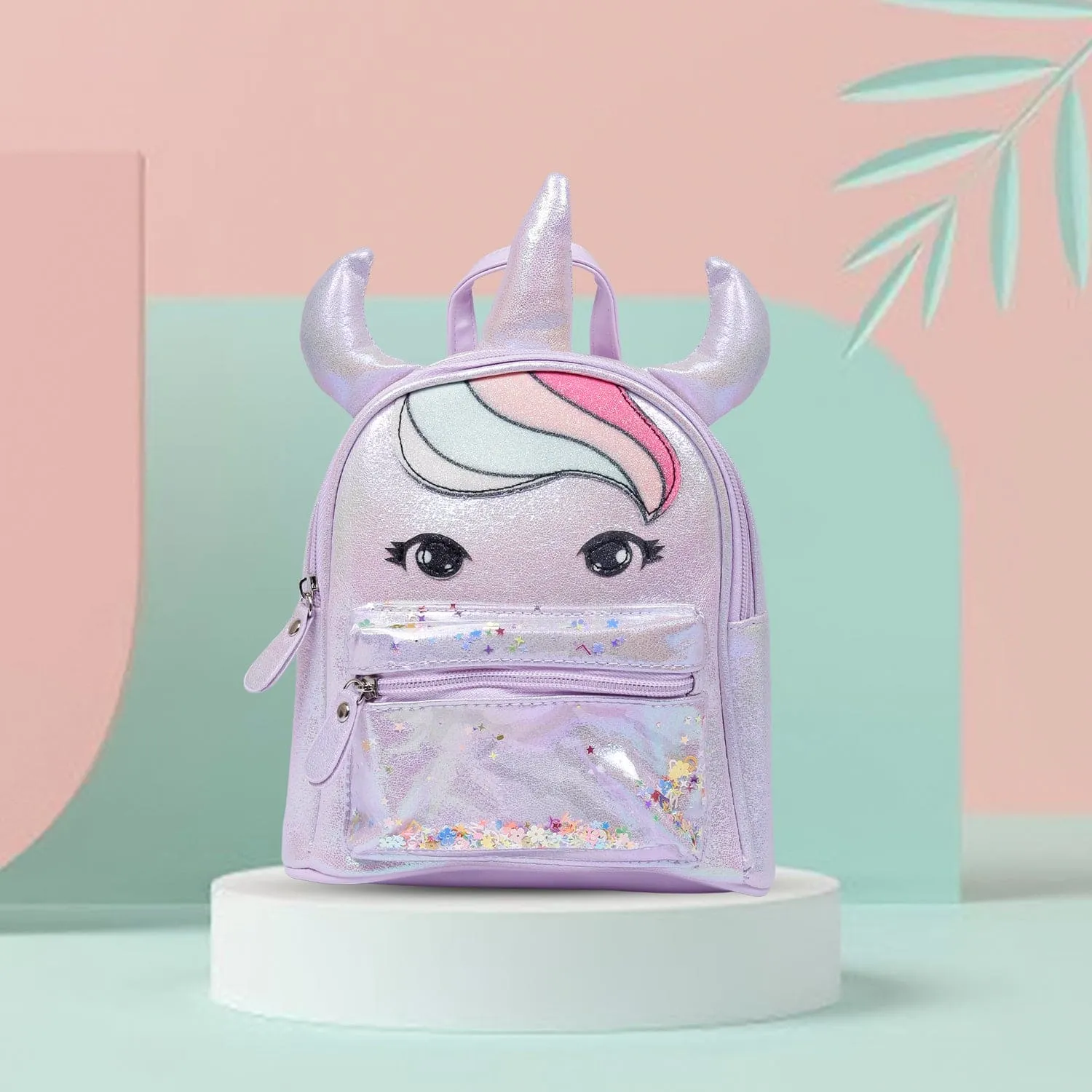 Unicorn Sequined Dual Tone Backpack Trendy Bag - Purple