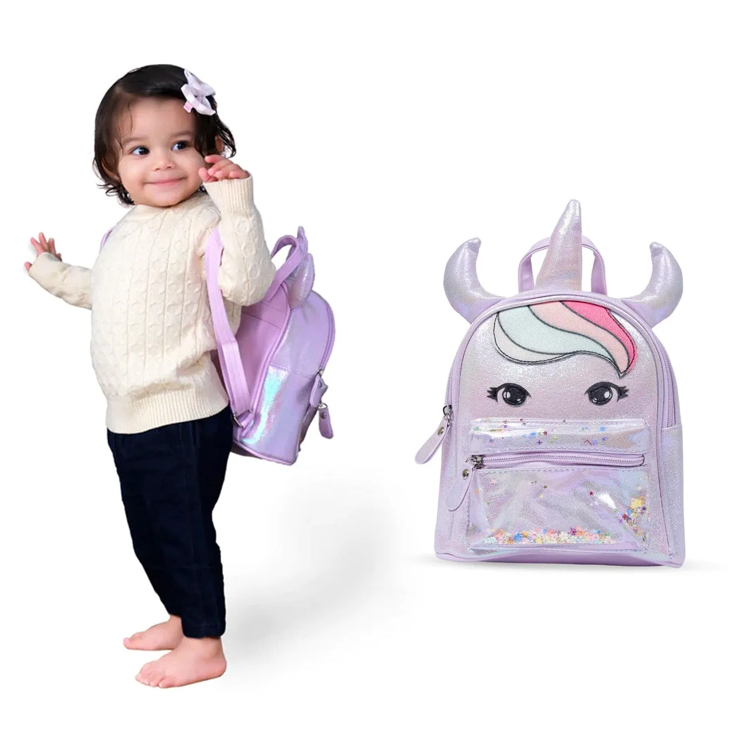 Unicorn Sequined Dual Tone Backpack Trendy Bag - Purple