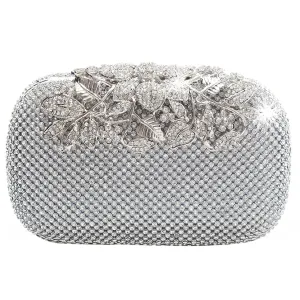 Unique Clasp Silver Diamante Crystal Diamond Evening bag Clutch Purse