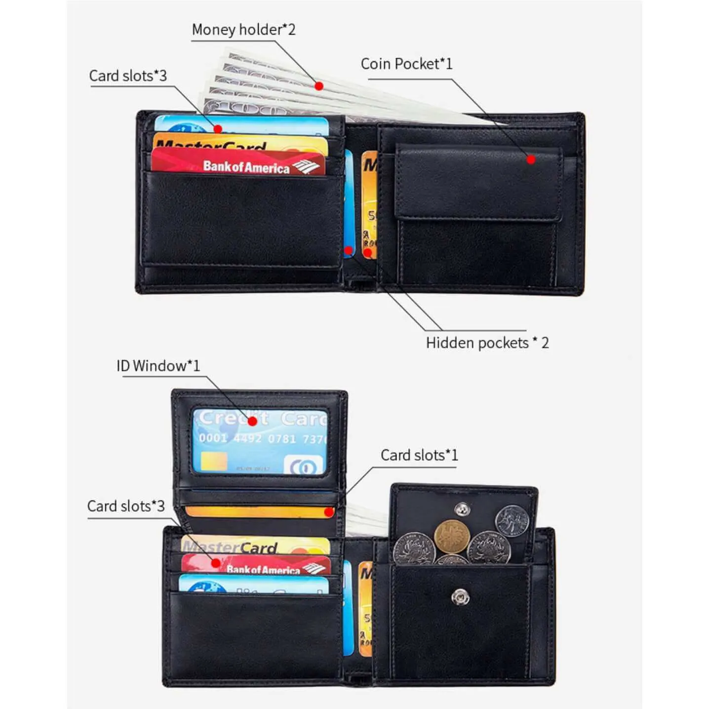 Versatile Leather RFID Folding Wallet