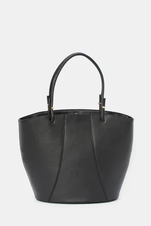 Women Black Textured Tote Bag