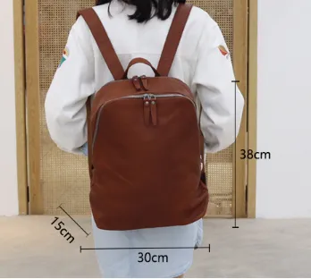 Women Leather Computer Backpack Large shoulder Bag Travel Zipper Backpack