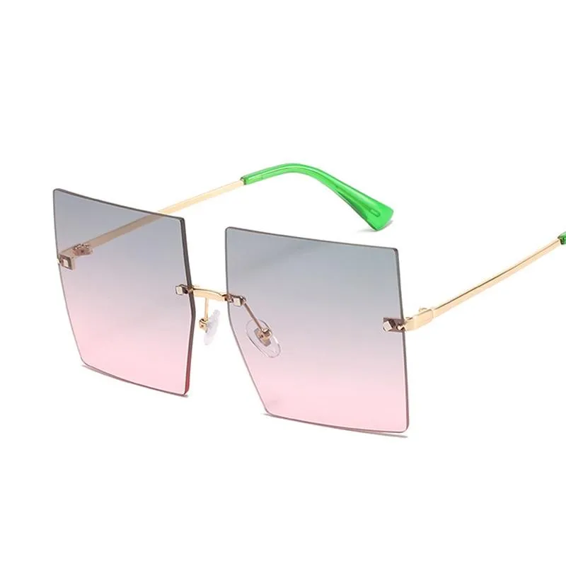 Women Vintage Rimless Oversized Gradient Square Sunglasses