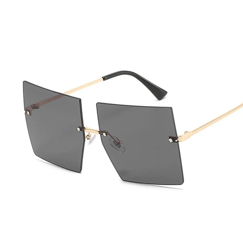 Women Vintage Rimless Oversized Gradient Square Sunglasses