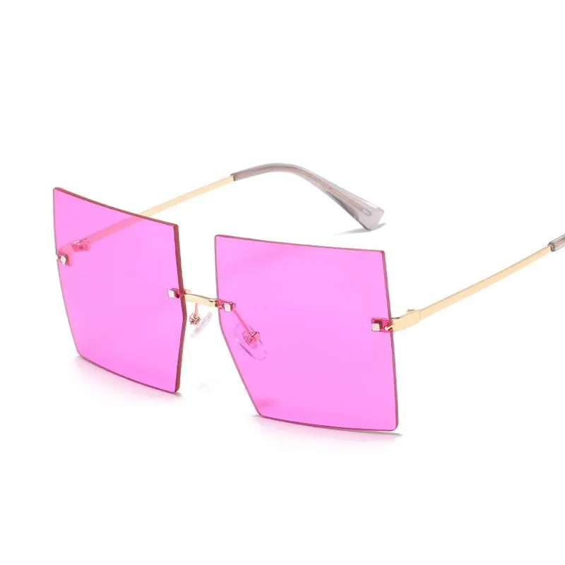 Women Vintage Rimless Oversized Gradient Square Sunglasses