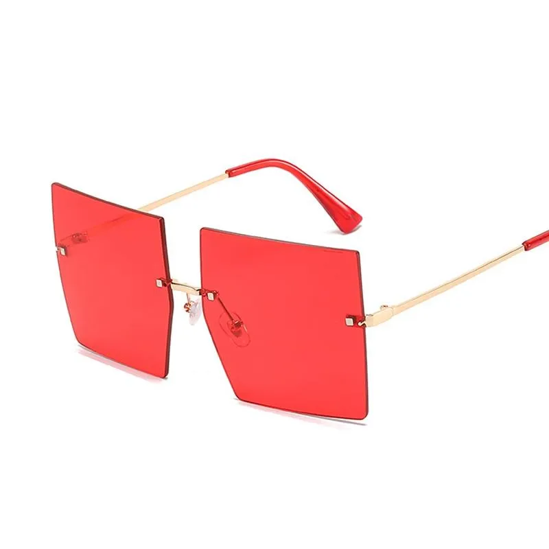 Women Vintage Rimless Oversized Gradient Square Sunglasses