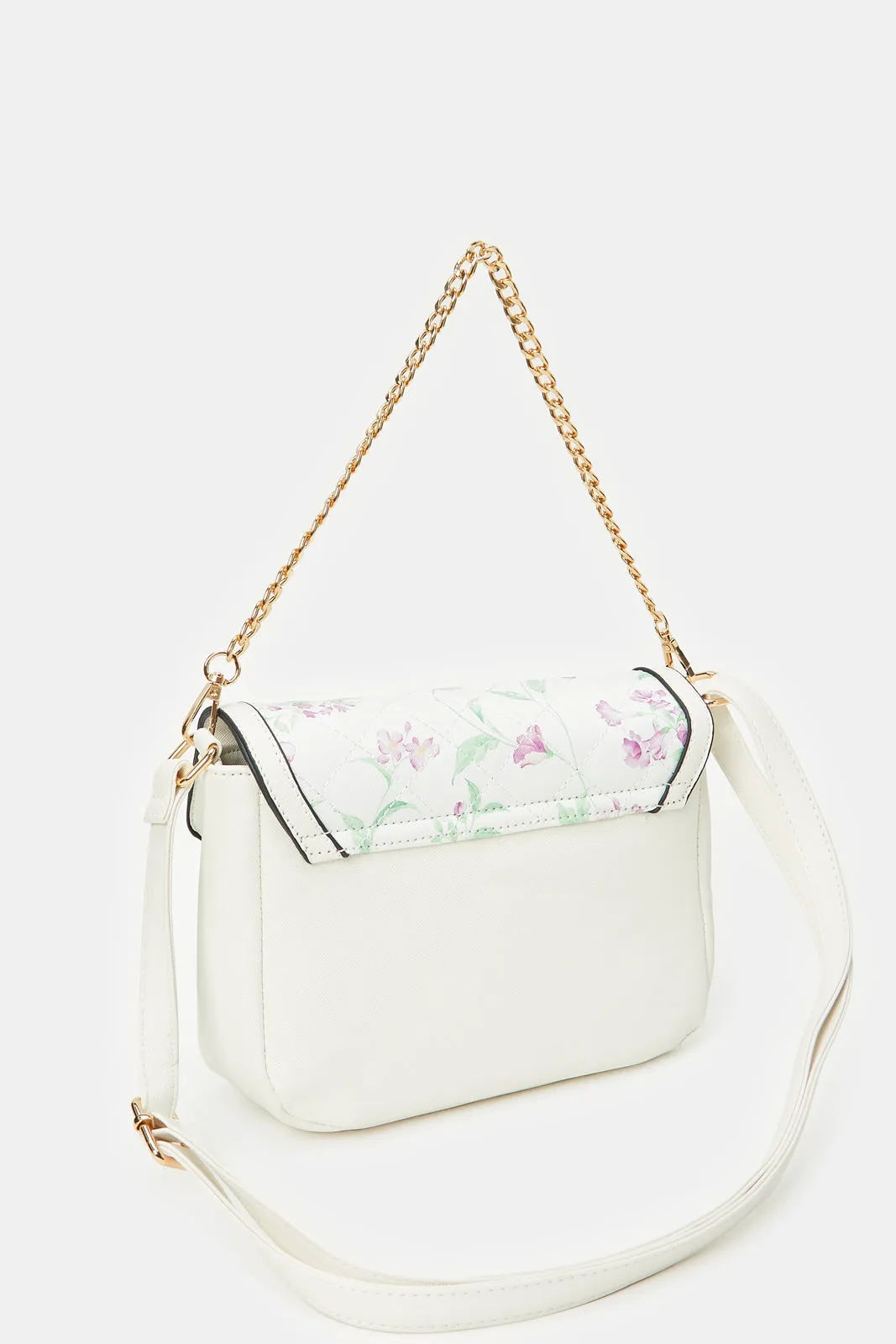 Women White Floral Print Cross Body Bag