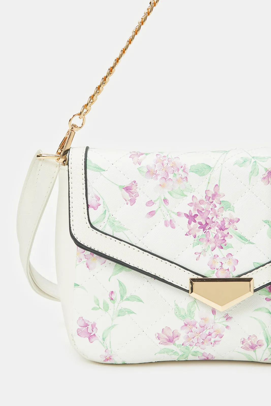 Women White Floral Print Cross Body Bag