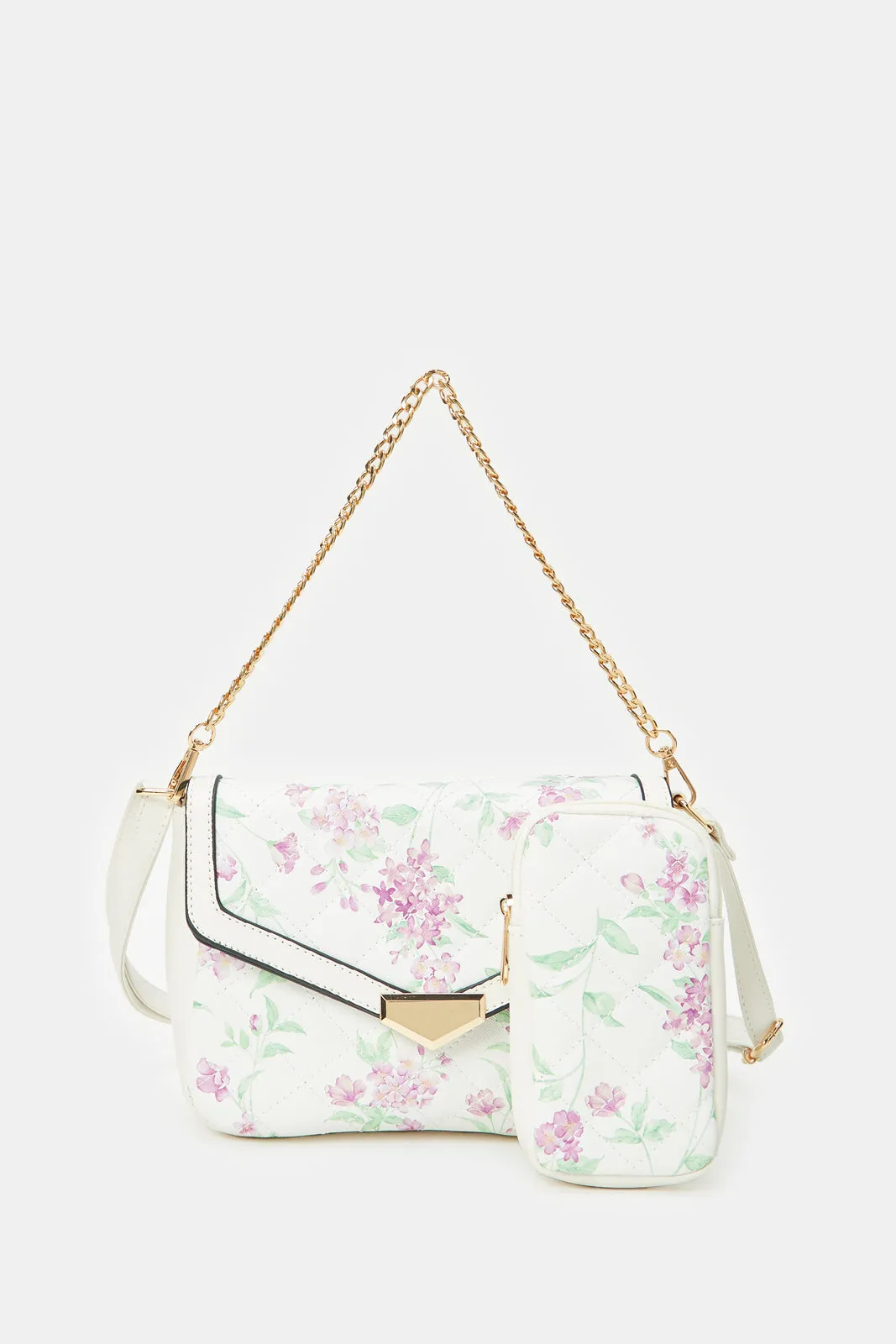 Women White Floral Print Cross Body Bag