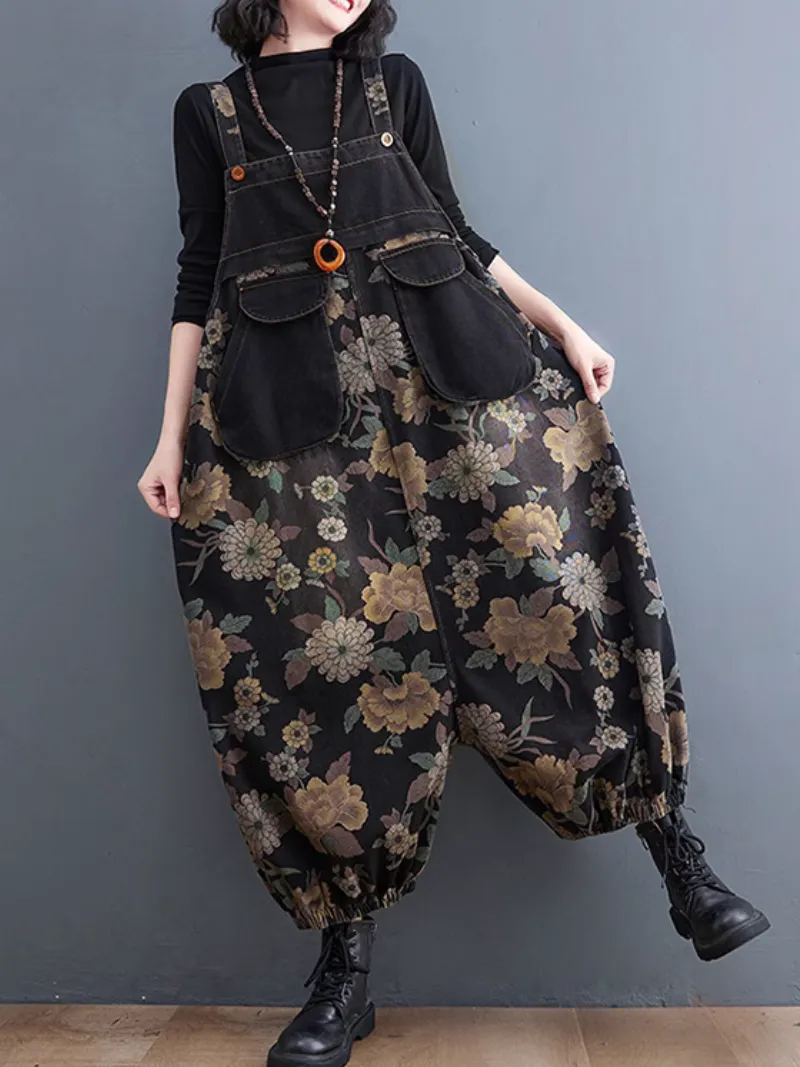 Women’s Casual Style Comfortable Printed Flower Dungarees