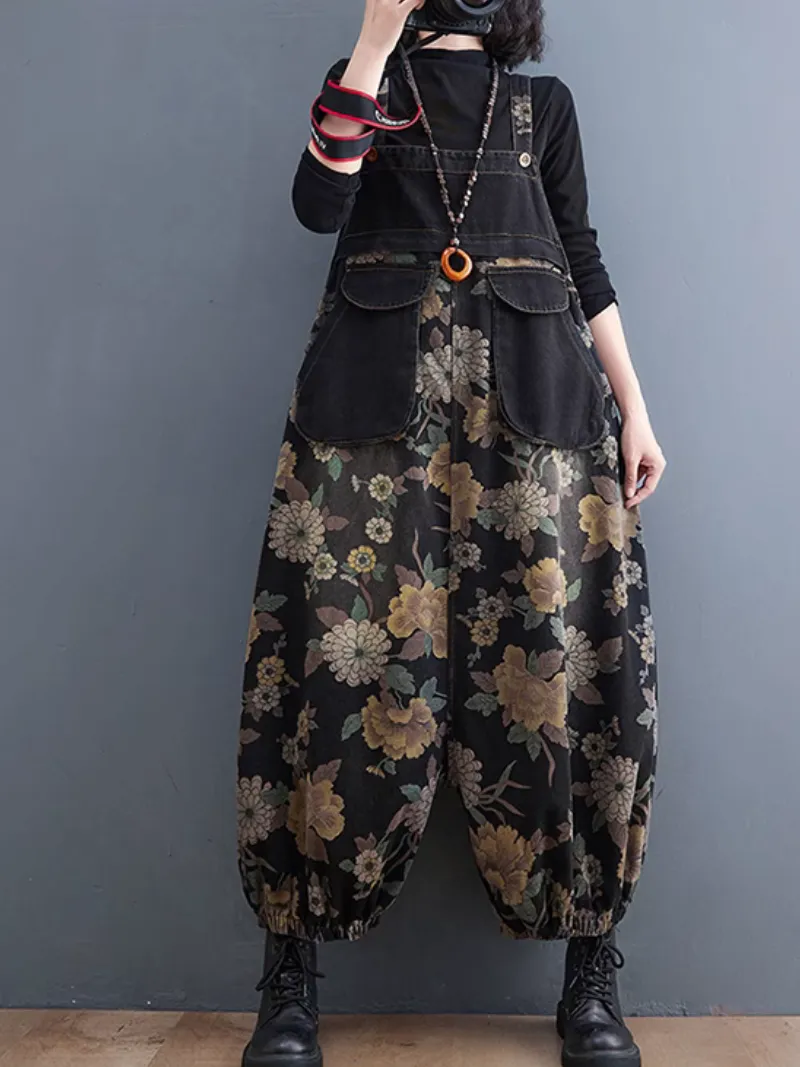 Women’s Casual Style Comfortable Printed Flower Dungarees